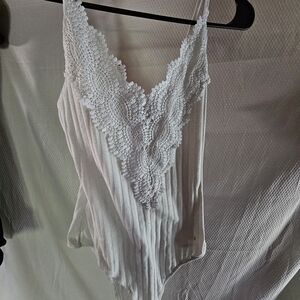 Rue21 Cream Asymmetrical Pleated Bodysuit